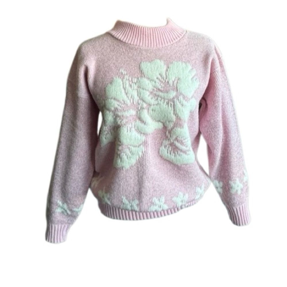 Vintage Sweaters by Jolie Pink White Floral Made in USA